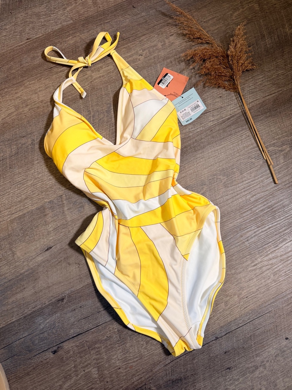 Shade & Shore Yellow and Cream Abstract One-Piece Swimsuit